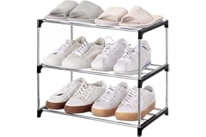Jucaifu – Étagère à chaussures empilable, pour entrée, couloir et placard, pour économiser de l'espace de rangement et l’organisation (3 niveaux, noir)