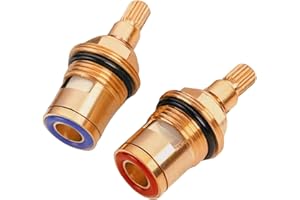 peiyee 2PCS Grifo Valvula de Cobre, Cartucho de Disco de Cobre, Cabezal Ceramico Reemplazo para Agua Fria y Caliente, Válvulas Latón Grifo Repuesto Cabezal Ceramico Reemplazo Cartucho para Cocina Baño
