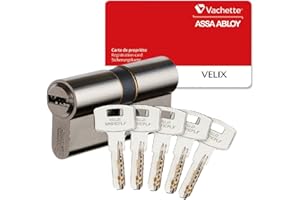Vachette Cylindre VELIX 40x45 Double Entrée - Finition Nickelée - Résistance Bumping, Perçage et Crochetage - 5 Clés Réversibles, Carte de Propriété et Brevet Exclusif jusqu'en 2036 - Garantie 2 Ans
