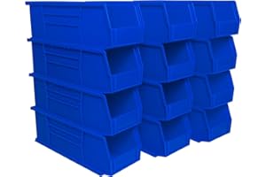 Akro-Mils 30234 AkroBins Plastic Storage Bins, Space-Saving Stackable Bins for Garage, Pantry, Craft Organization, 38.1 cm x 12.7 cm x 12.7 cm, Blue, 12-Pack