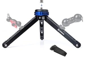 Mini Tripod, Moman Tabletop Travel Camera Tripod Desktop TR01 with 1/4 and 3/8 Screw Mount and Function Leg CNC Aluminum Design for Camcorder Gimbal Stabilizers Max Payload of 176 Lbs/80Kg, Blue Black