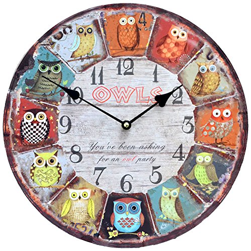 Wanduhr Eulen Owl Party Shabby Chic Bunt Rund 34cm Deko Uhr