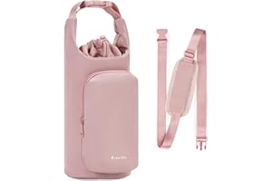 Ceneda Water Bottle Carrier Bag with Phone Pocket 32oz 40oz Tumbler Insulated Water Bottle Holder with Adjustable Shoulder Strap Carrier Sling Bag (Pink)