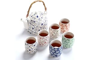 fanquare Juego de Té de Porcelana Floral Vintage, Servicio de Té Chino Kung Fu Hecho a Mano, 1 Tetera y 4 Tazas de Té de Cerámica