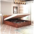 Strata Furniture Sheesham Wood Diamond Queen Size Bed with Hydraulic Storage Wooden Double Bed Cot Palang for Living Room Home Bedroom (Honey Finish)
