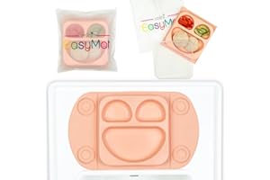 EasyMat Mini Portable Silicone Baby Suction Plate by EasyTots | Lid and Carry Case Included | Travel Friendly | Perfect Placemat for High Chair Feeding & Baby Led Weaning (Pearl)