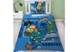 CHARACTER WORLD Minecraft Ropa de cama infantil de 135 x 200 cm, diseño reversible, funda de almohada de 80 x 80 cm, funda nórdica de 135 x 200 cm, 100 % algodón, tamaño alemán
