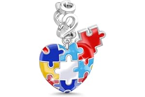 GNOCE Charm Pendentif de Puzzle en Argent Sterling 925 "Sensibilisation à Autisme Charm Perle Émail Coloré Compatible avec Bracelets et Colliers Cadeau pour Femme