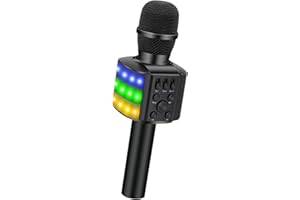 Micrófono Bluetooth Karaoke Infantil, BONAOK Micrófono Karaoke Bluetooth con Luces LED, Micrófono Grabación de Canto para Niños, Reproductor Portátil de KTV para Fiestas Casa, para Android iOS (Negro)