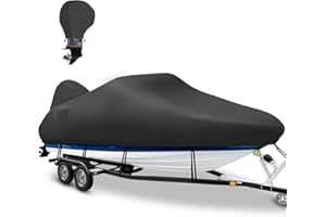 Boatpro Boat Cover 20-22 ft with Motor Cover, Waterproof 1200D Heavy Duty Marine Canvas Trailerable Boat Covers for 20 feet 21ft 22' Foot V-Hull Bass Boat Tri-Hull Runabout Boat, Black