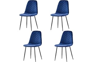 AINPECCA Set of 4 Velvet Dining Chairs Ergonomic Backrest Thickened Cushion with Matte Metal Legs for Dressing Lounge Living Room Office Bedroom(Blue)