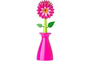 VIGAR Flower Power oryginalna szczotka do mycia naczyń ze stojakiem, różowa, 8 x 7 x 26 cm