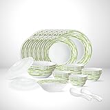Larah by Borosil Aura Silk Series Opalware Dinner Set | 35 Pieces for Family of 6 | Microwave & Dishwasher Safe | Bone-Ash Fr
