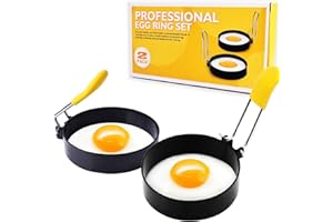 Cdycam Non Stick Egg Ring with Silicone Handle and Brush, Stainless Steel Egg Rings Set for Frying Egg Pancake Mcmuffins, Egg Molds Cooking Rings (2 pcs)