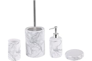 BELIANI Set Accessori Bagno Porta Sapone in Ceramica Marmo Bianco Porta Scopino