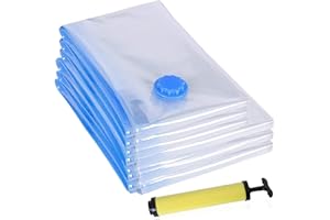 Sac sous Vide Vetement Aspirateur, WKTRSM 6 Pièces (3Pc 80 x 60CM,3Pc 100 x 80CM,+1 Pompe Manuelle) Compression Rangement Vetement Réutilisable pour Vêtements Couette Couverture