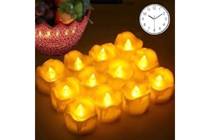 GEYUEYA Home Bougies LED Flamme Vacillante Lumière, Lot de 12 Bougies LED à Batterie Éclairage Ultra Réaliste Décoration Festive Lights pour Noël Anniversaire Soirée Piles Incluses - Jaune Claire