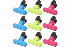 MEKEET 9Pcs Food Bag Clips, Kitchen Food Storage Clip Seal Clips, Sturdy, Airtight, Reusable, 3 Colours for Keeping Product Fresh, for Home, Kitchen, Travel, Camping