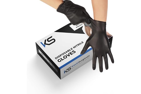 Kashi Surgicals Powder Free Nitrile Gloves, Food Grade, Made In Malaysia (Large, Black, Box Of 80) (Large), Pack of 1