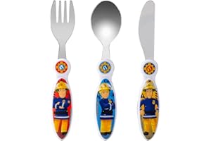 ZAWADI GLOBAL Fireman Sam - Cubertería infantil (3 piezas, cuchillo/tenedor/cuchara