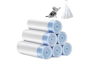 PRITOK Worki na kuwetę dla kota ze sznurkami: 6 rolek / 90 sztuk worków na śmieci z uchwytem do noszenia, samoczyszczące worki na śmieci na kuwetę dla psów, żwirek dla kotów, odporne na rozerwanie