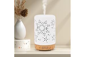 Diffusore di Oli Essenziali, GuKKK 100ML Diffusore di Aromi in Ceramica, Ultrasuoni Umidificatore Diffusori Oli Profumati Nebulizzator, 4 Timer e 7 Colori LED Luce Notturna, per Yoga Casa Ufficio