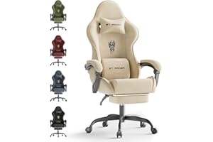 Ferghana Chaise Gaming Ergonomique Massage,Fauteuil Game en Tissu Velours,Gaming Chair avec Réglable Appui-tête,Coussin Lombaire,Repose-Pied,Chaise de Jeu,Chaise de Bureau PC pour Bureau de Jeu,Blanc