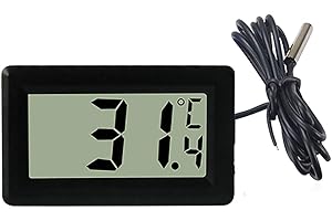 GELLVANN Digital Fridge Thermometer Mini Digital Aquarium Thermometer Temperature Gauge with Waterproof Probe Digital LCD Thermometer Temperature Monitor (Black)