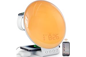 Dekala Despertador Vollbild con Simulación de Amanecer y Atardecer, Wake-up Light con Wireless Charger de 15W, Control Táctil y por App, Compatible con Alexa