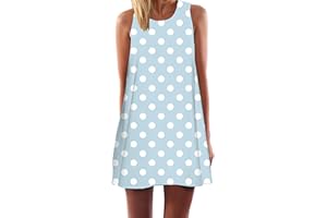 Ocean Plus Mujer Vintage Vestido Sin Mangas Cuello Redondo Vestido de Playa Vestido de Tirantes Camisetas Camisa Corta Vestido de Blusa