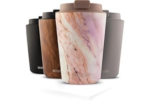 MAMEIDO Kubek termiczny 350 ml, 470 ml i 700 ml, szczelny, ze stali nierdzewnej, podwójne ścianki, izolowany, zabezpieczony przed wyciekiem, do kawy i herbaty (perłowy marmur, 350 ml)