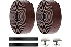 Gexmile Nastro Manubrio Bicicletta Bicycle Cycling Nastro PU Leather Manubrio Bici Corsa Nastri Avvolgenti Gommapiuma Antiscivolo Marrone con Tappo Barra Bar