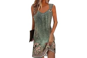 GUCURIN Femmes Col V Robe Tunique Élégant Plage Soirée Fête Cocktail Mini Shirt Robe Casual T-Shirt Mi Longue Décontracté Dress D’été Bandoulière avec Boucle Plage Robe Imprimé Bohème Robe