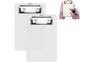 AZWOOD Mini portablocco in plastica, 10 x 15 cm, piccolo portablocco con portapenne per blocco note, ricevute, elenchi tascabili (bianco, 2 pezzi)