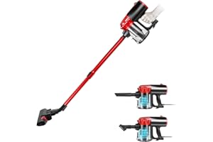 koticidsin Aspirateur Balai sans Sac, Aspirateur à Main 2 en 1(800W/16Kpa Puissance d'aspiration, Filtration HEPA, Brosse pour Sols Durs et Escaliers) Noir/Rouge