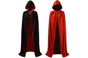 ZOEON Capa con Capucha para Fiesta de Disfraces, Reversible Negro Rojo Capa de Halloween, 140cm
