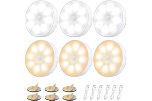 Lampka Nocna z Czujnikiem Ruchu [6 Sztuk], Electight Lampka Nocna ładowana przez USB, 8 LEDs, Mocowany Magnetycznie, Regulacja Trybów 3 Trybów, Dotyczy Sypialni, Schody, Kuchnia, Biały/Ciepły żółty