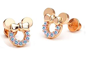 BAOBEI Kaguyo silver earrings for women, Mickey Mouse Earrings, girls earrings studs Gold Plated Sterling Silver Amethyst clear Pink blue Zirconia Minne Mouse Stud Earrings For Women Girls birthday Gift
