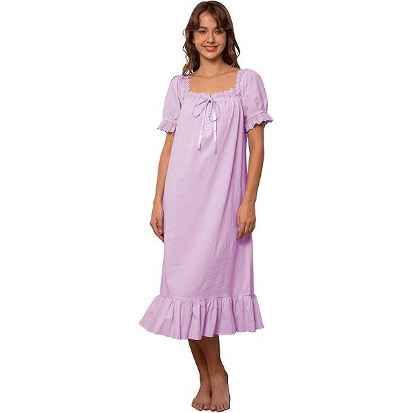 Nanxson Katoenen Nachtjapon voor Vrouwen Korte Mouw Prinses Nachthemd Victoriaans Nachtgoed Kant Geruffelde Nachthemden met Strik (L,Geel Nanxson Katoenen Nachtjapon voor Vrouwen Korte Mouw Prinses Nachthemd Victoriaans Nachtgoed Kant Geruffelde Nachthemden met Strik (L,Geel