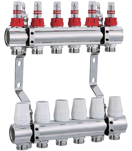 Collecteur Chauffage Radiant VEVOR 7012-25-06-00 - 6 Branches, Acier Inox 304, Vannes 1 Pouce, Débit 5 L/min - Pour Plancher Chauffant - 2
