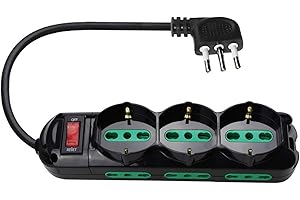 EXTRASTAR Ciabatta Elettrica Multipresa Protetta,Surge Arrest,con interruttore automatico di protezione,Spina 10 A,Prese 3 Italiana/Tedesca e 6 Bipasso 10/16A, Nero,Cavo da 1.5m.