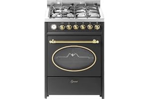 GURARI 614 BL Cuisinière sur pied 60 cm Gaz naturel Fl.Gas 4 Kw WOK, Barbecue à gaz, Range Cooker, Tiroir avec poussette, Contrôle du gaz, tournebroche. Gaz naturel, gaz propane