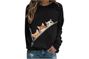 NUSGEAR 2022 Camiseta de Manga Larga Mujer, Moda Gato impresión Blusa Cuello Redondo Camisa Basica Camiseta Slim Fit Primavera Tops Casual T-Shirt Elegante Fiesta Original Pull-Over Sudadera tee