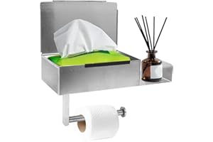 MIUUIPI Portarrollos de papel higiénico sin taladrar, portarrollos de papel higiénico con caja para toallitas húmedas, portarrollos de acero inoxidable con estante, almacenamiento de papel higiénico para