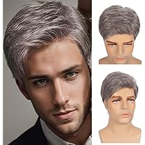 Graue Herrenperücke Kurz & Geschichtet – Synthetisch, Hitzebeständig Bis 160°C, Verstellbare Kappe, Für Cosplay, Halloween, Alltag