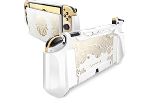 Mumba Coque pour Nintendo Switch OLED 2021 [Série Blade] Case Dockable Protection Ergonomique Poignée TPU Étui NS OLED Compatible avec Nintendo Switch OLED et Manettes Joy-Con (Blanc/Or)