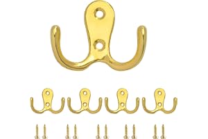 SZWLJ Dubbel Krokar 5 Pcs Guld | Gyllene metall dubbel gaffel vagghangare med skruvar, klader handdukar sovrum badrum