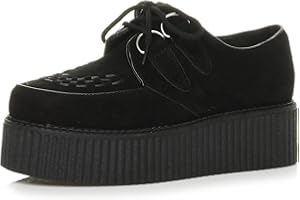 AJVANI Damskie płaskie buty na koturnie z podwójną platformą sznurowane gotyckie Creepers Rozmiar butów.