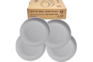 NowCooks Unbreakable Plates Set of 4, UK/EU Tested, Plastic Plate, Perfect for Parties, picnics, Camping and Caravans, Safe for Kids & Adult (Grey, Medium)