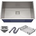 Goonj Stainless Steel 24 x 18 x 10 Kitchen Sink Handmade Single Bowl Sink Satin, Mat Finish with Coupling and Fruit Basket
